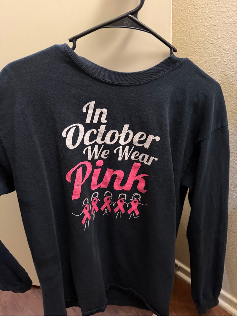 In October We Wear Pink Long-Sleeve Tee - Black with Pink Graphic